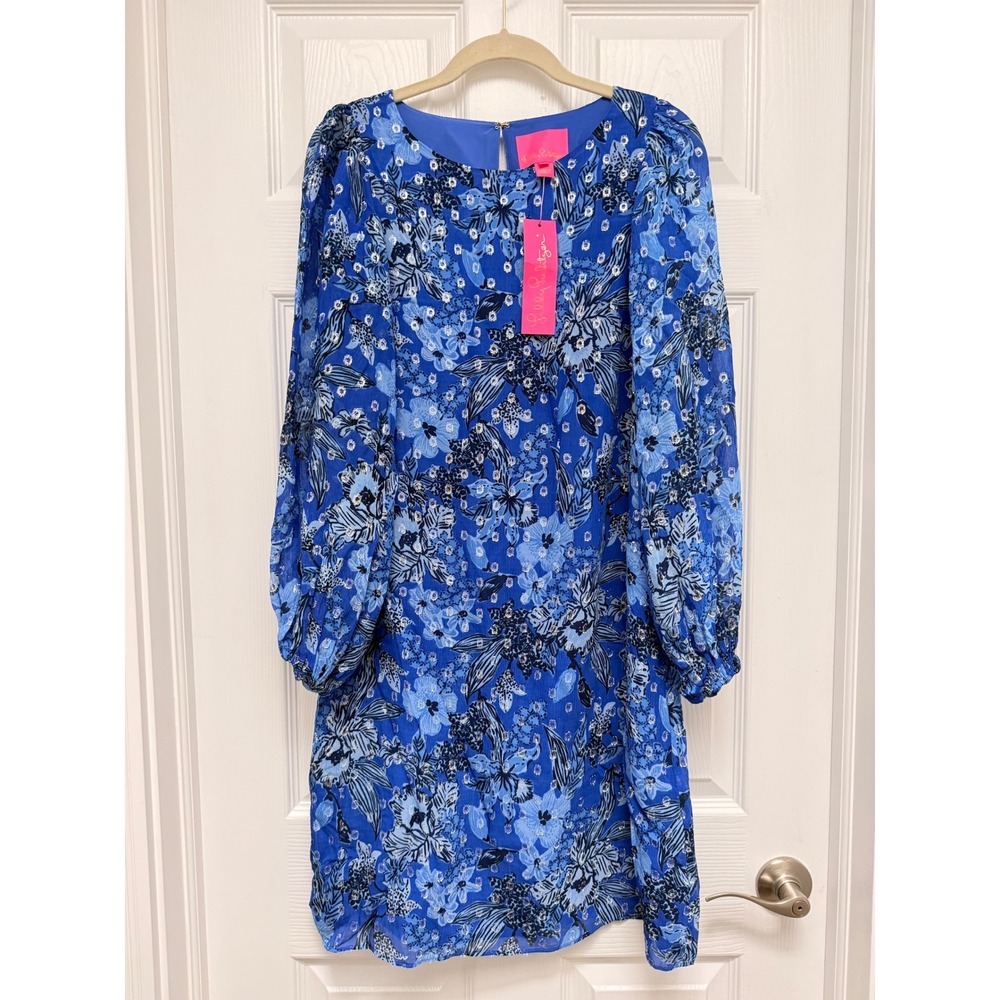 Lilly Pulitzer Alfreda Long Sleeve Dress Alba Blue Cruisin Together Floral Large